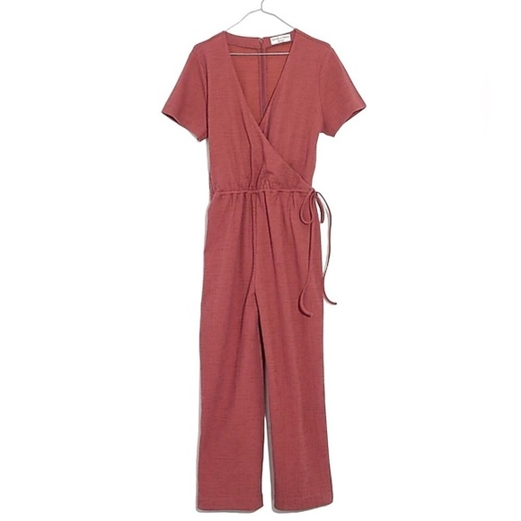 Madewell Texture & Thread Mauve Short Sleeve Wrap Jumpsuit - Picture 2 of 16